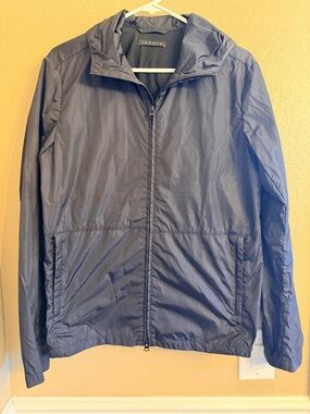 Theory Men's Navy Hooded Windbreaker Jacket
